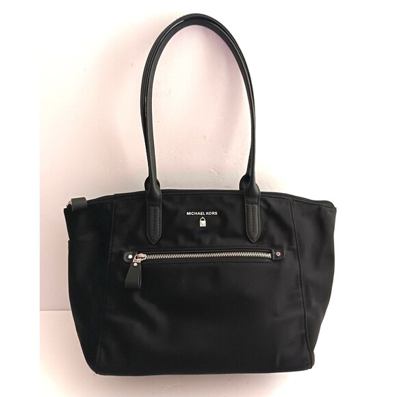 Michael Kors Kelsey Lg Tote Blk Nylon w Blk Saffiano Leather Straps - Picture 2 of 12